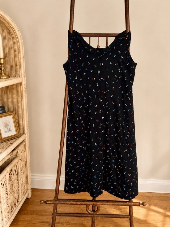 Vintage Dresses & Skirts - Vintage 90s Black Floral Button-Front Midi Dress - Size Medium